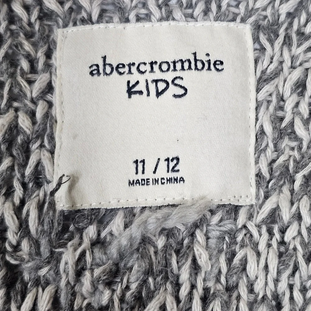 Abercrombie Kids Girls Grey Marled Fringe Pointelle Open Front Cardigan Sz 11/12